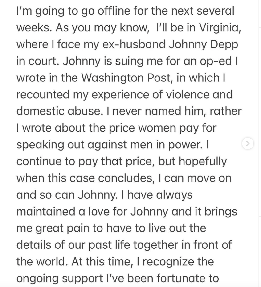 Amber Heard comparte un mensaje público sobre Johnny Depp antes del juicio