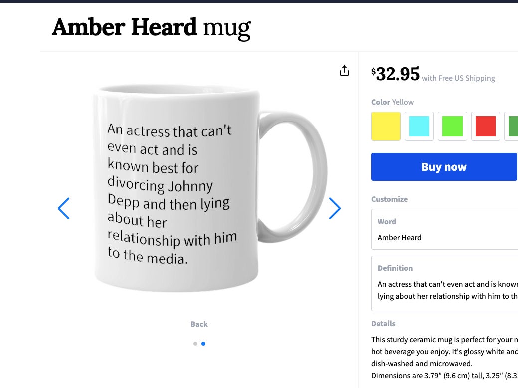 Urban Dictionary vende una taza difamatoria de “Amber Heard” por US$33
