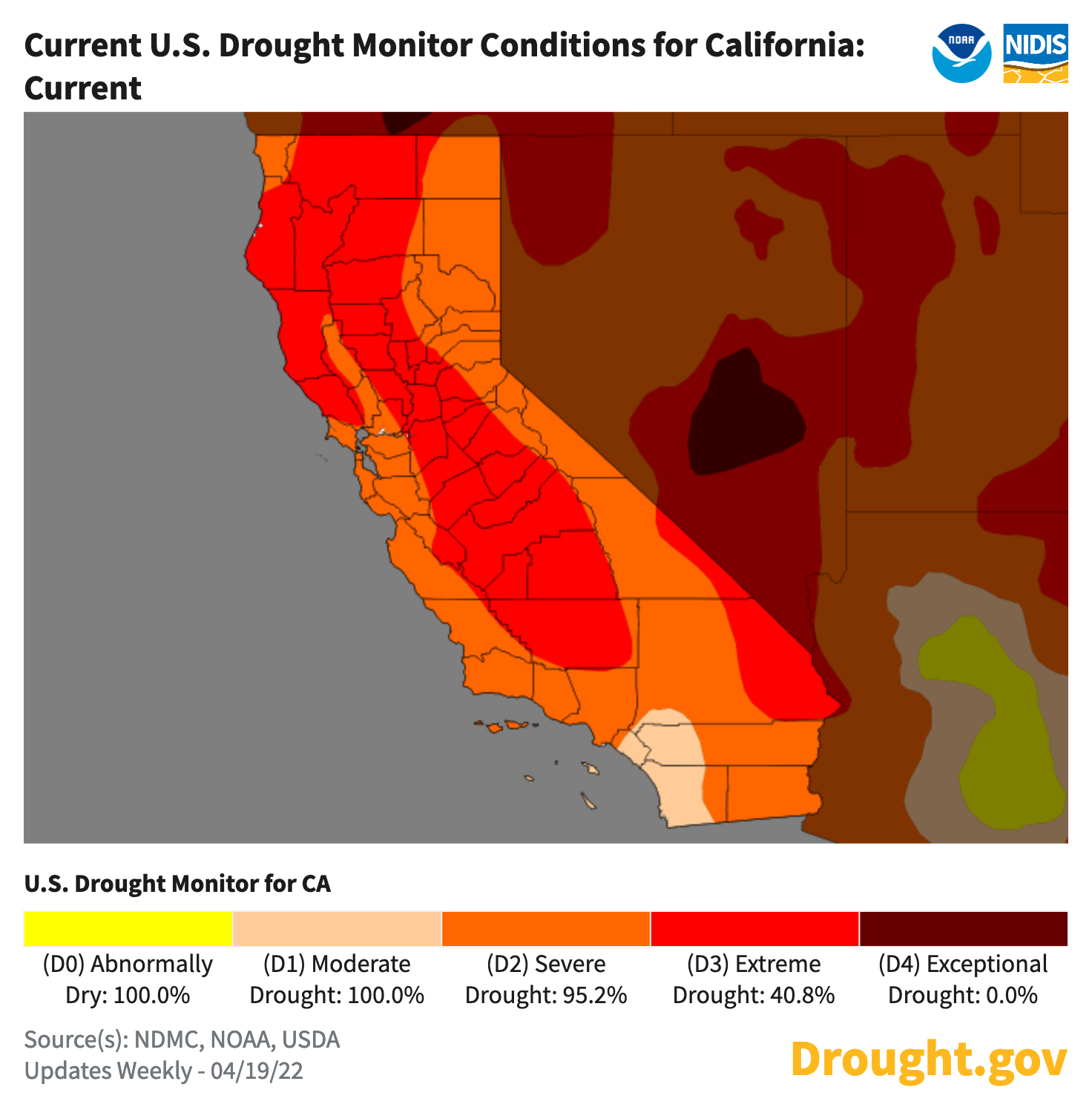 Condiciones de sequía en California para la semana del 19 de abril