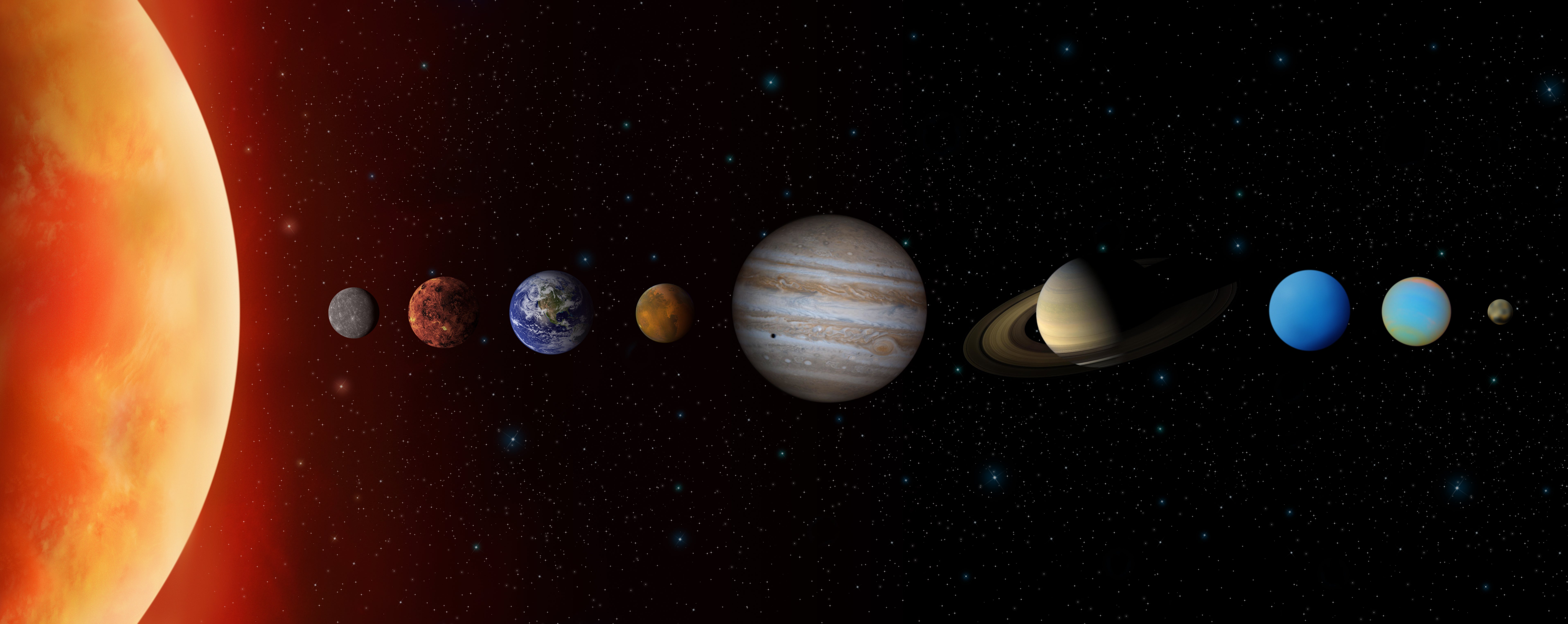 Una representación gráfica de los planetas de nuestro Sistema Solar según su distancia con el sol