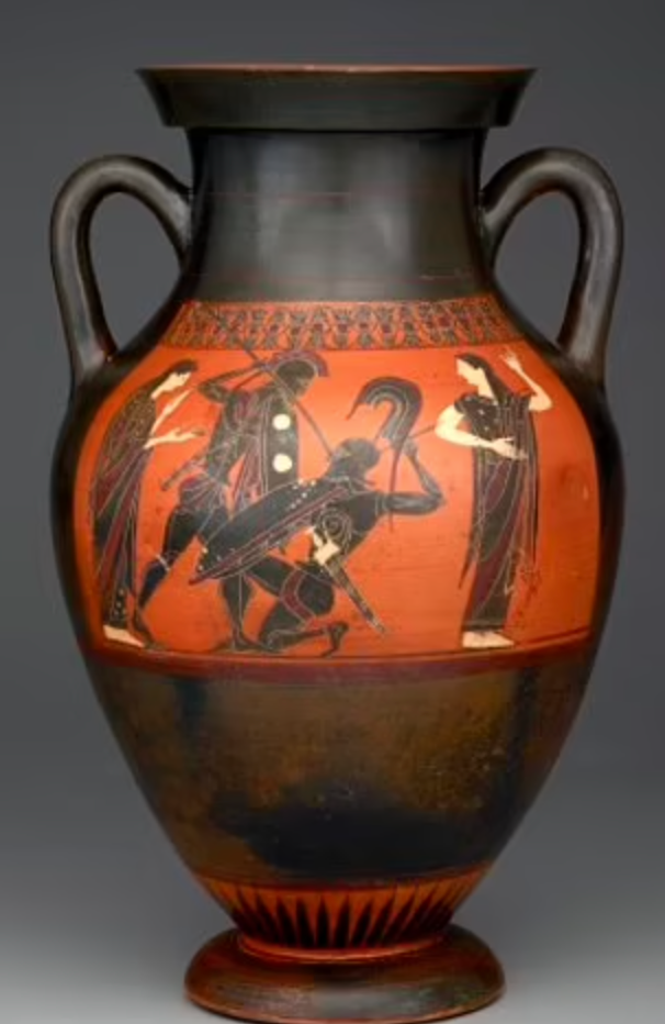 Una vasija griega destruida en el Museo de Arte de Dallas. Brian Hernández, de 21 años, supuestamente destruyó la vasija y otros artefactos tras enojarse con su novia e irrumpir en el museo