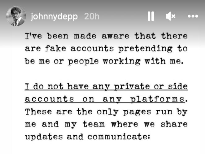 Johnny Depp lanzó una advertencia en las redes sociales a sus fans en Instagram