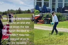 Mujer “arruina” el día de la boda de sus vecinos al cortar el césped mientras la novia camina hacia el altar