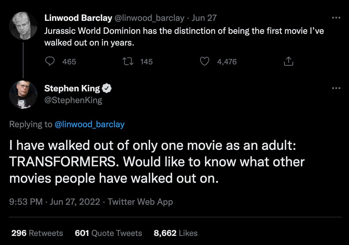 Stephen King nombra la única película de la que se tuvo que salirse