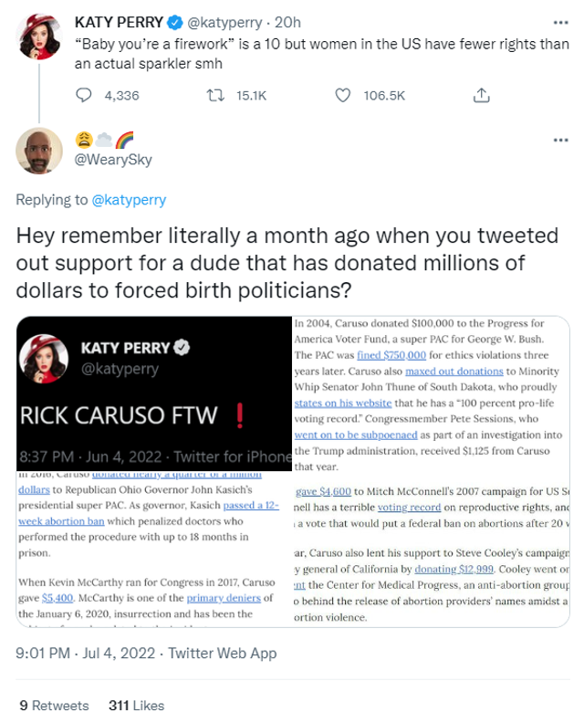 Katy Roe Fans critican a Katy Perry por el tuit de Roe vs. Wade: “Apoyaste a un ...