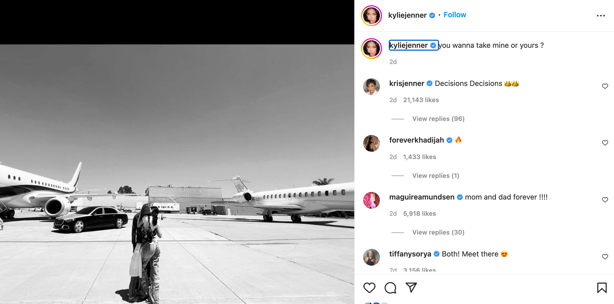 Publicación de Instagram de Kylie Jenner