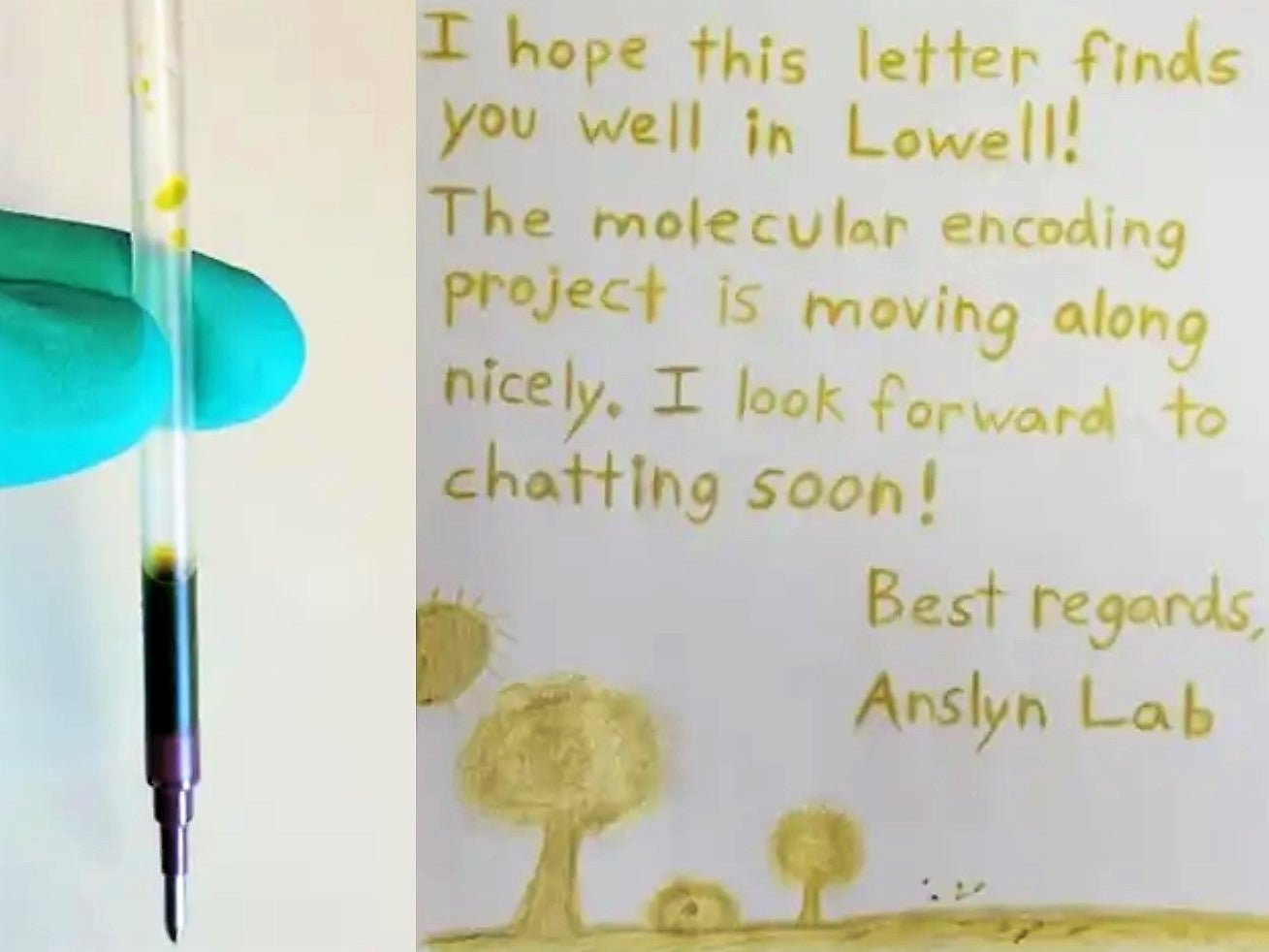 Una carta escrita con la tinta que contiene una clave de cifrado molecular
