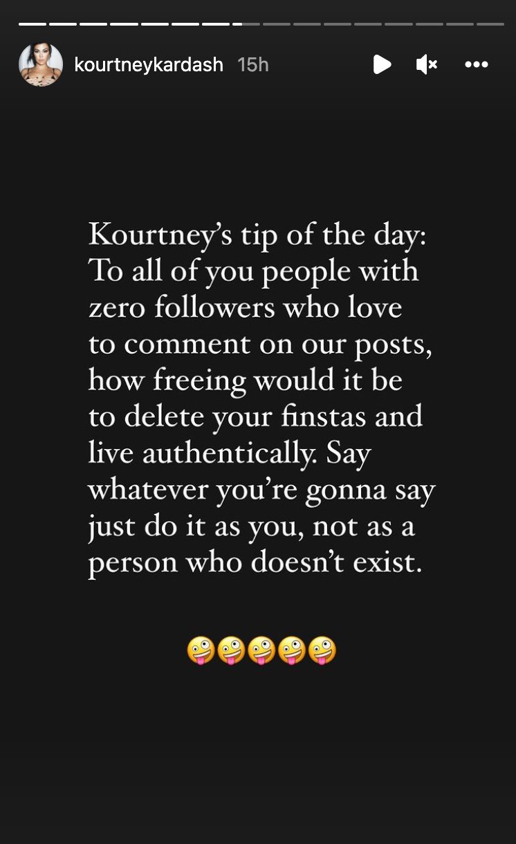 Kourtney Kardashian critica las cuentas anónimas de trolls en Instagram