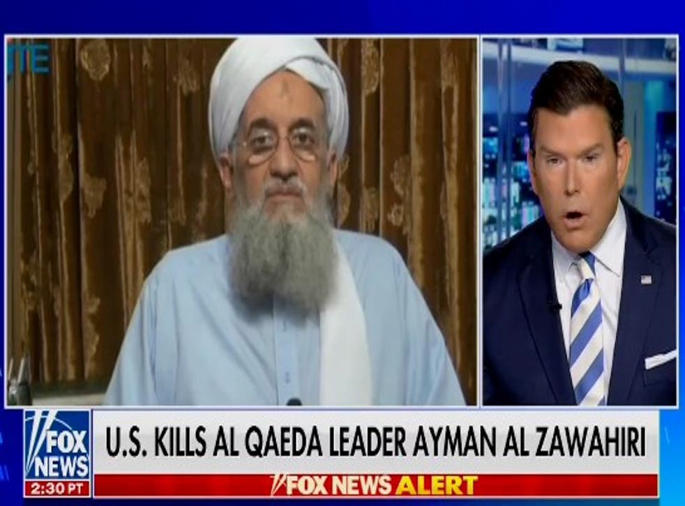 <p>Bret Baier en el momento en que informa de la muerte de al-Zawahiri </p>