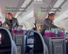 “Aguaman”: Jason Momoa reparte sus nuevas botellas de agua en un vuelo de Hawaiian Airlines