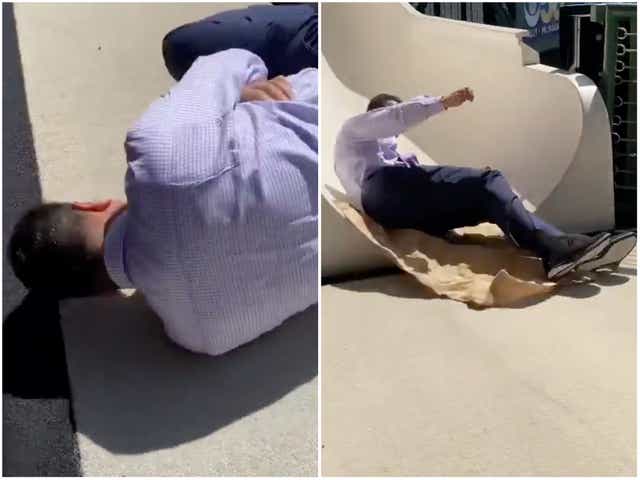 El presentador de televisión de los Dodgers, David Vassegh, sufrió siete huesos rotos al caer por un tobogán del parque en vivo en el aire