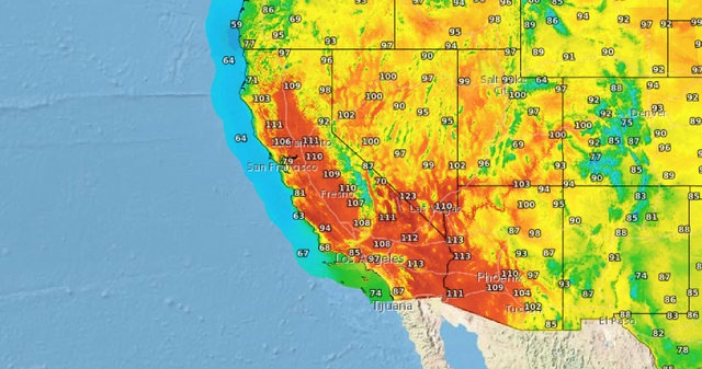 Pronóstico de altas temperaturas para el lunes, ya que una gran ola de calor golpea la costa oeste