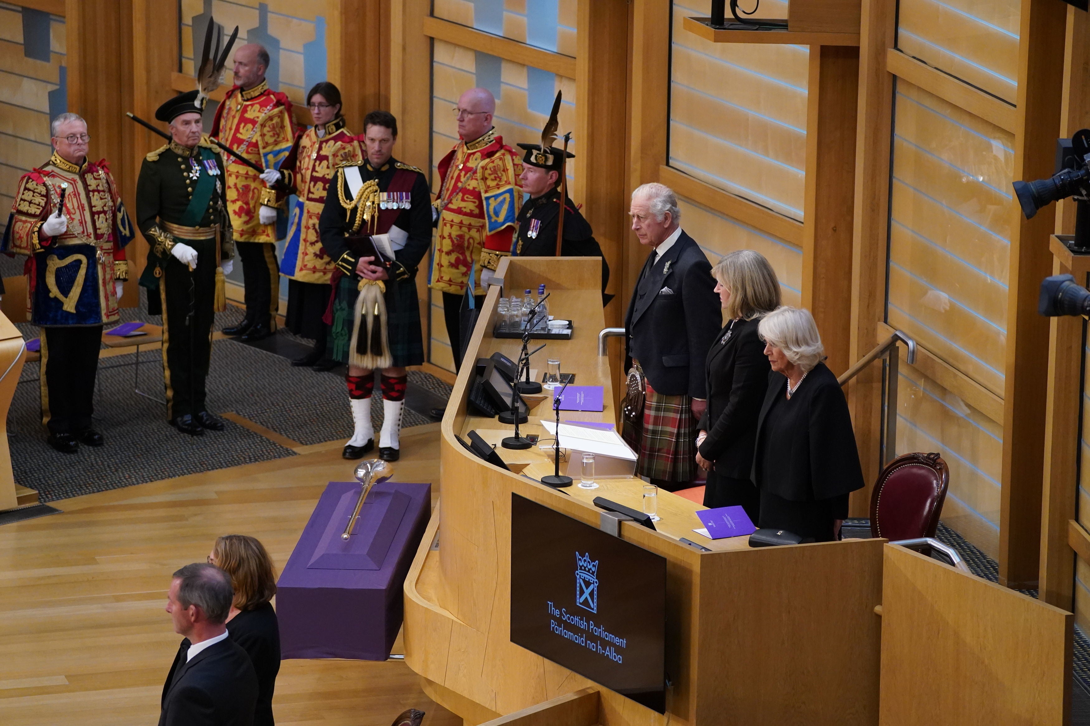 King Charles III and the Queen Consort during a visit to the Scottish Parliament