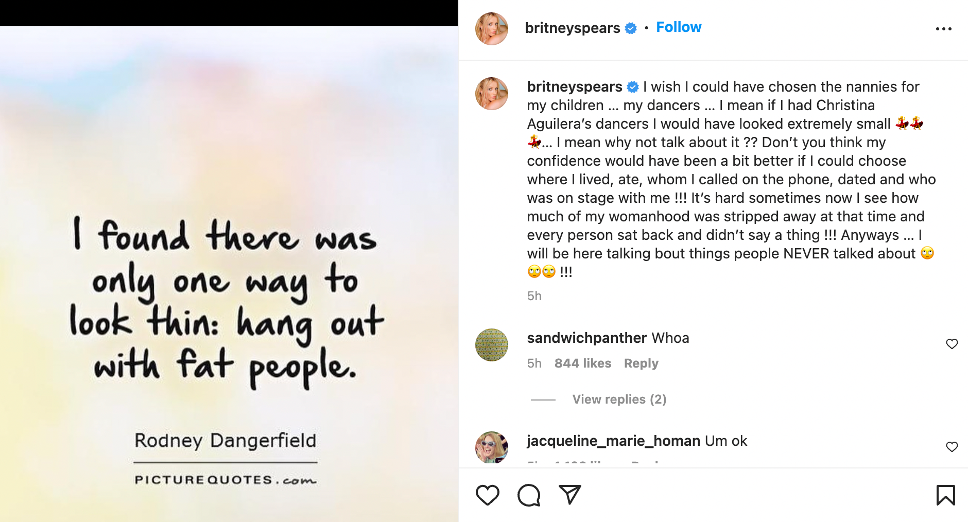 Publicación de Britney Spears en Instagram