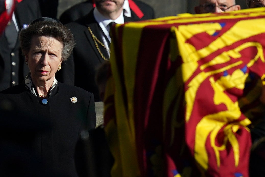 The Princess Royal travelled behind the hearse carrying her mother’s coffin. (Jacob King/PA)