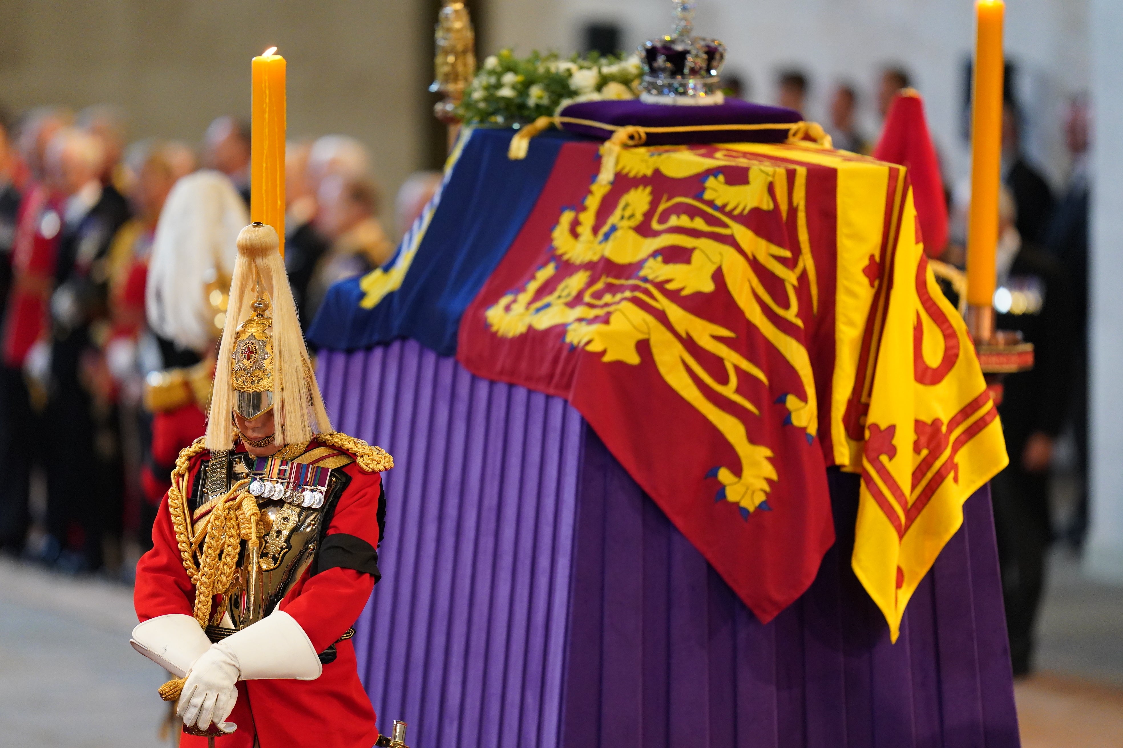 Four officers from the Household Cavalry began the first six-hour vigil around the coffin (Jacob King/PA)