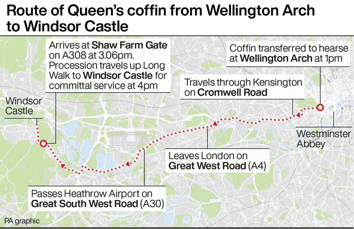 La ruta de la procesión fúnebre de la reina
