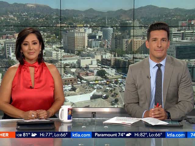 La ex presentadora de noticias de KTLA-TV, Lynette Romero y Mark Mester, quien según los informes, ha sido suspendida