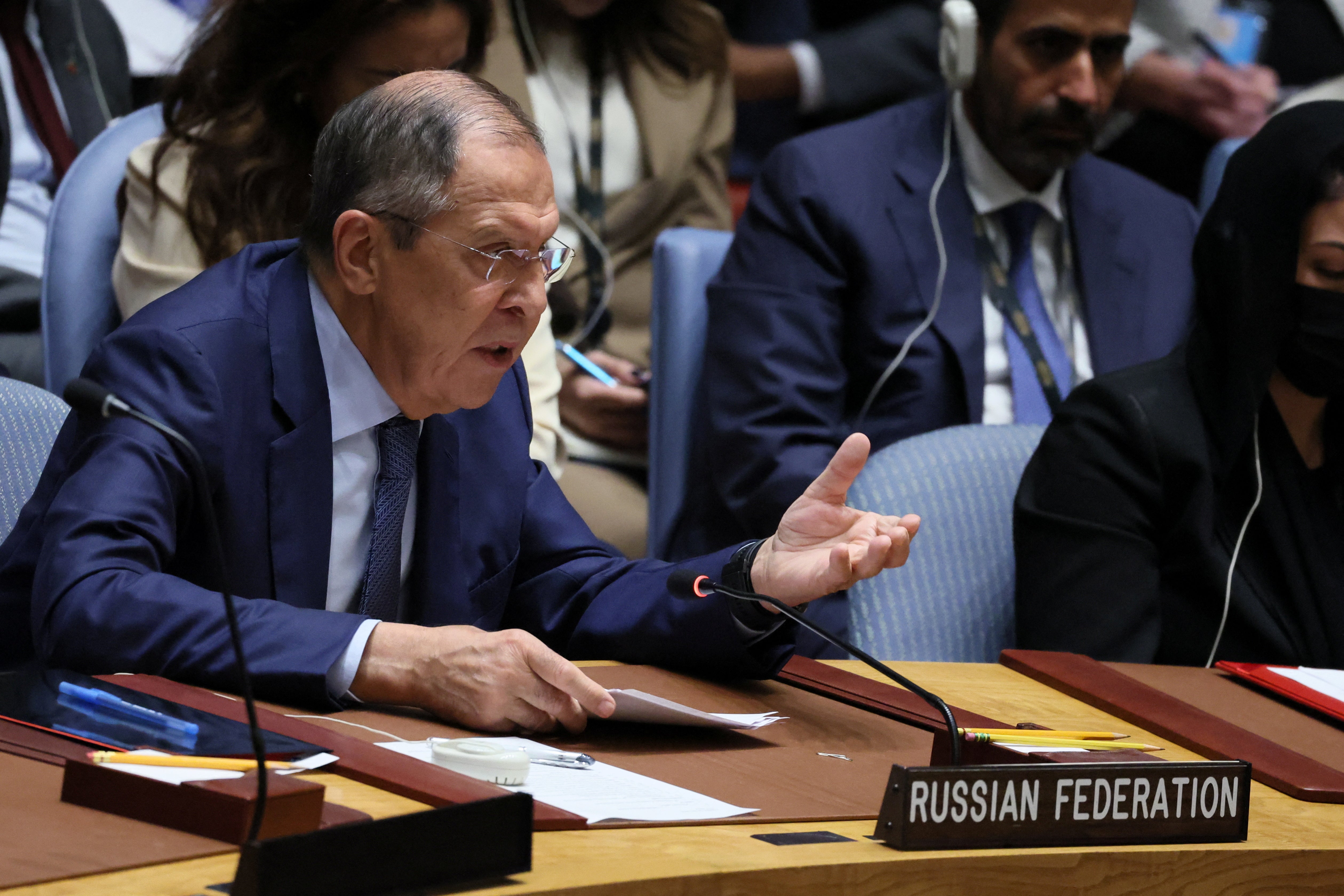 El ministro de Asuntos Exteriores de Rusia, Sergei Lavrov, habla durante una reunión de alto nivel del Consejo de Seguridad de las Naciones Unidas