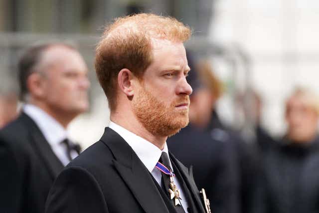 <p>Prince Harry at the funeral of Queen Elizabeth II in September 2022</p>