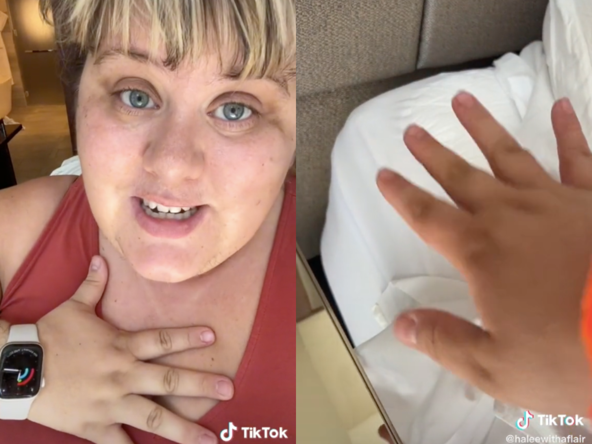 Trabajadora de hotel muestra cómo revisar si hay chinches en una habitación antes de desempacar