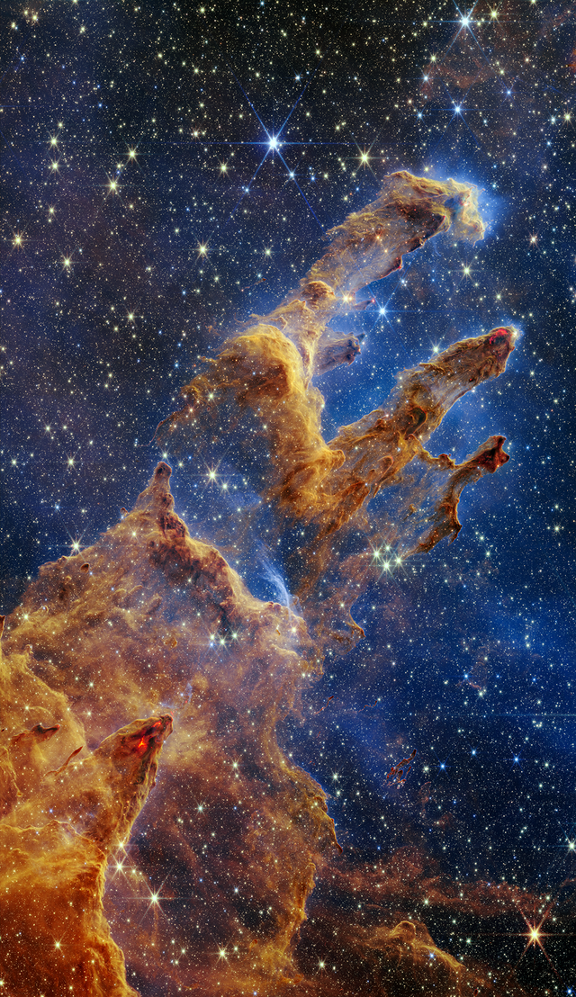 <p>Imagen del telescopio Webb de los Pilares de la Creación, una región en la Nebulosa del Águila donde se forman nuevas estrellas</p>