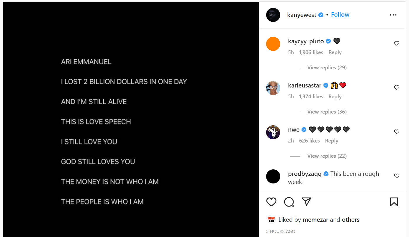 Instagram desbloqueó la cuenta de Kanye esta semana y el rapero usó su red social favorita para compartir un chat con un supuesto abogado