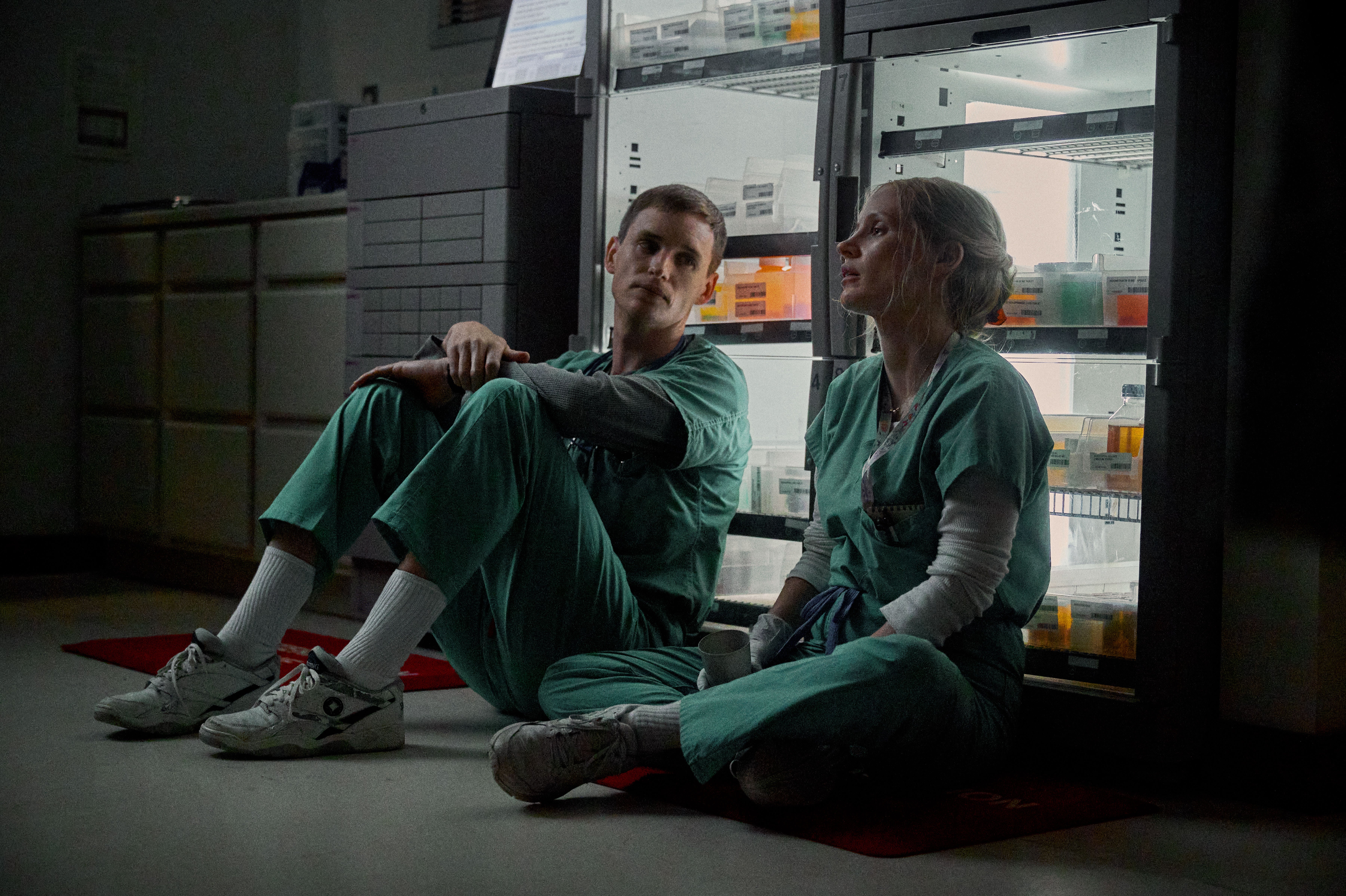 Eddie Redmayne as Charles Cullen and Jessica Chastain as Amy Loughren in the Netflix dramatization ‘The Good Nurse'