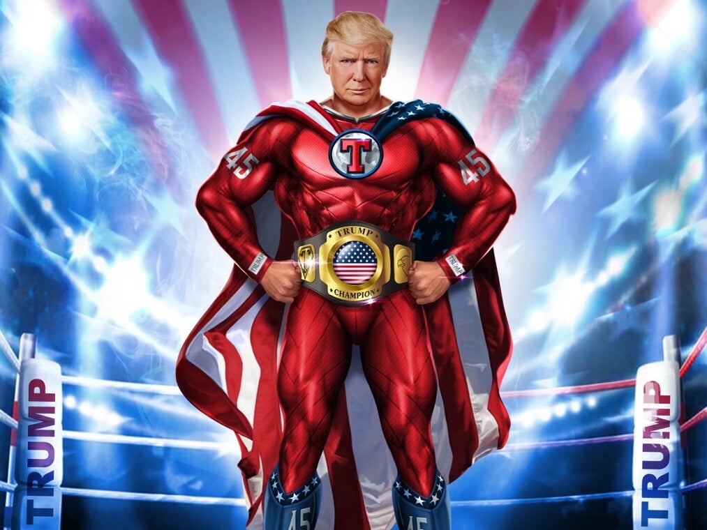 Donald Trump, retratado como un superhéroe genérico en su propia colección de cromos digitales