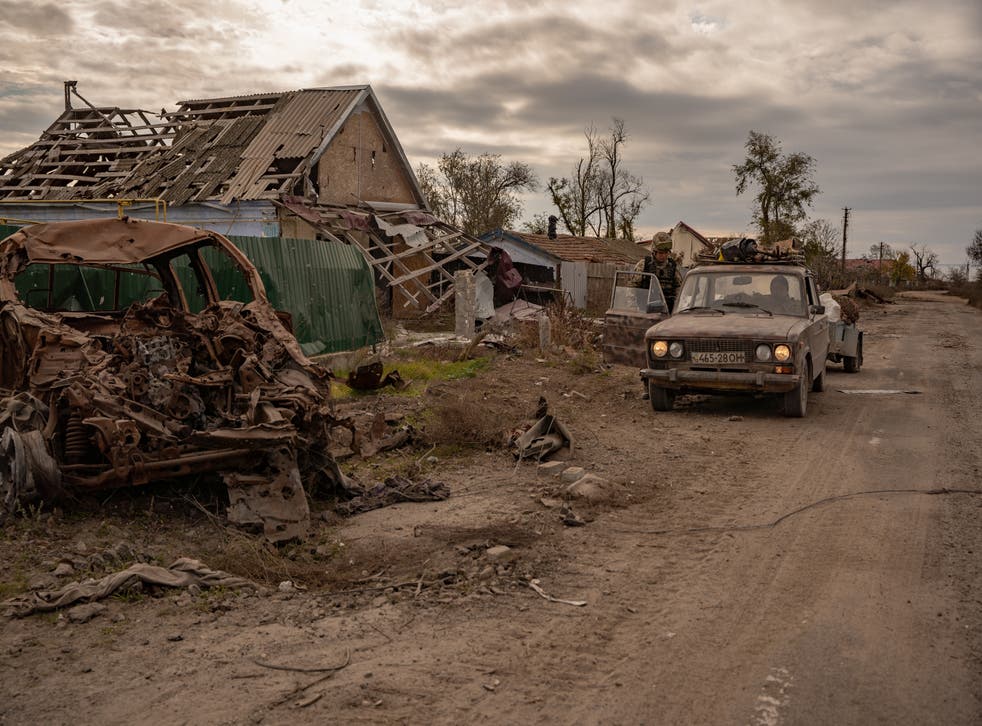 <p>Los vestigios destruidos de Oleksandrivka </p>
