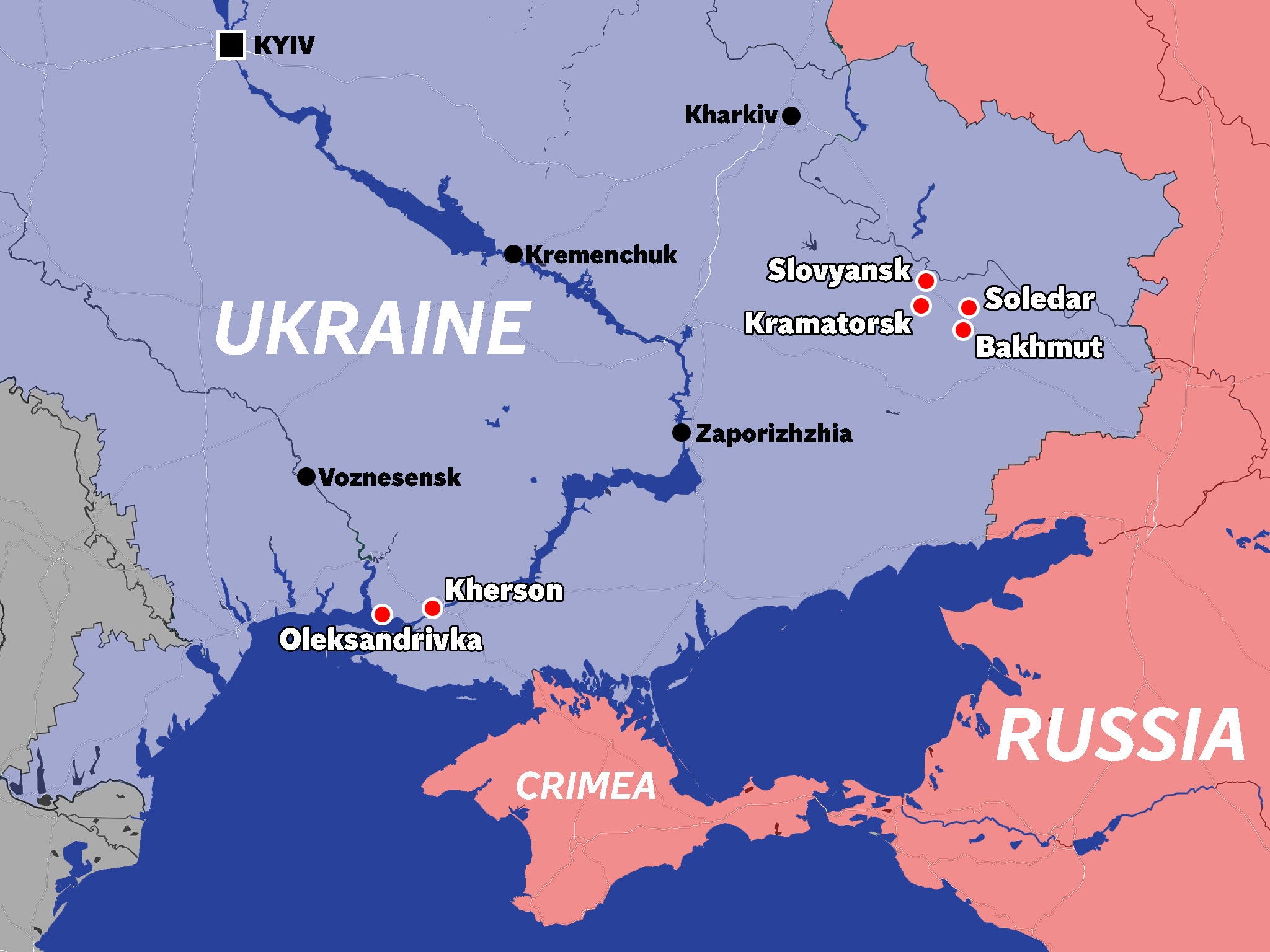 La ubicación de algunas de las luchas más feroces en Ucrania