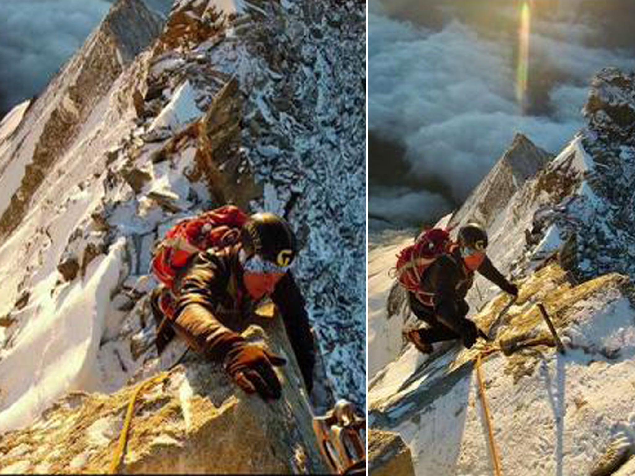 Sands aparece en la foto escalando el Weisshorn, que según los expertos es más exigente que el Matterhorn.