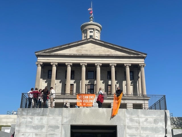 Hundreds gathered on the grounds of the Tennessee State Capitol on Thursday to demand gun reform after a school shooting killed three children and three adults on Monday in Nashville