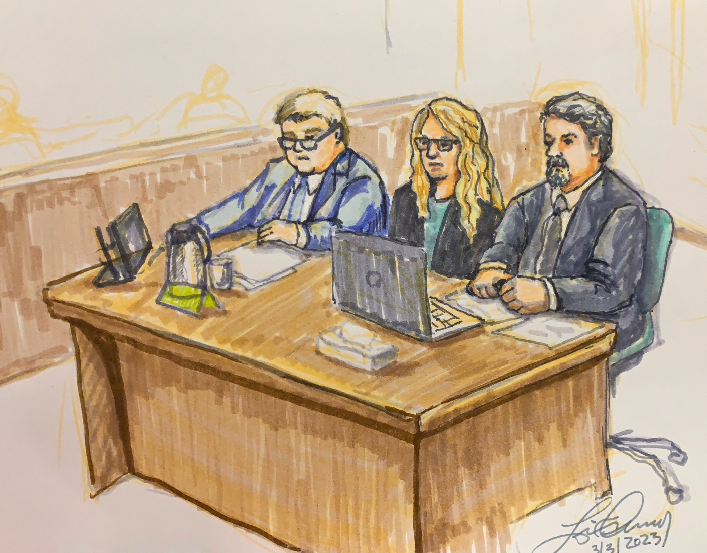 Dibujo de Lori Vallow en la corte durante la selección del jurado la semana pasada