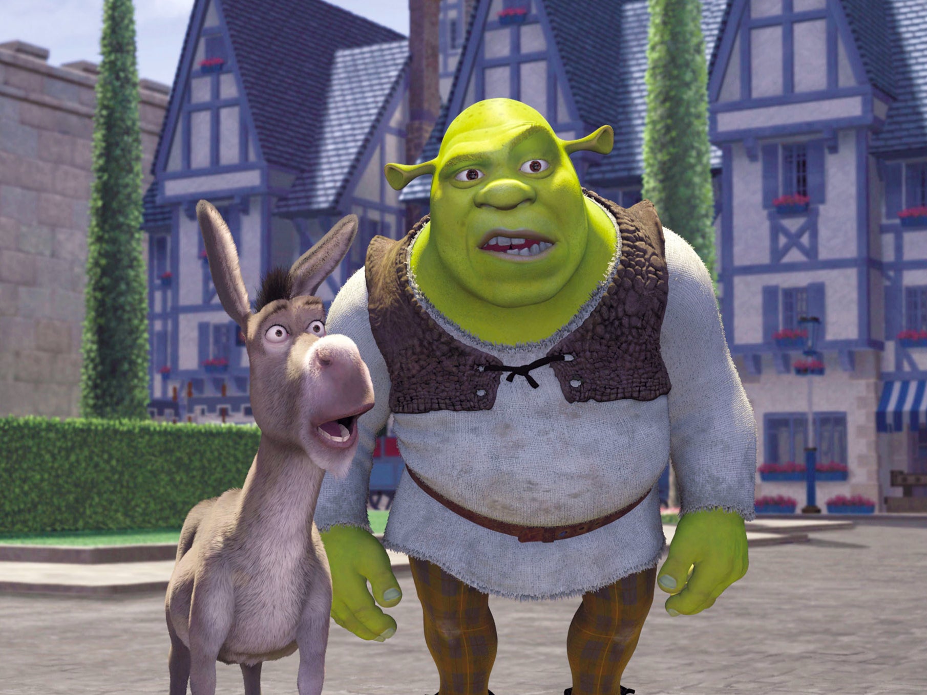 Burro (Eddie Murphy) y Shrek (Mike Myers) en la película original de ‘Shrek’