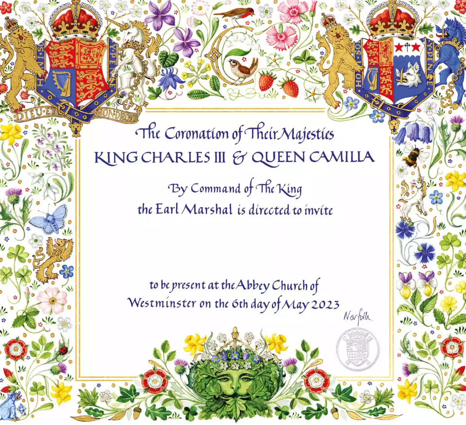 La invitación a la coronación fue diseñada por el artista Andrew Jamieson, 61 años, de Londres