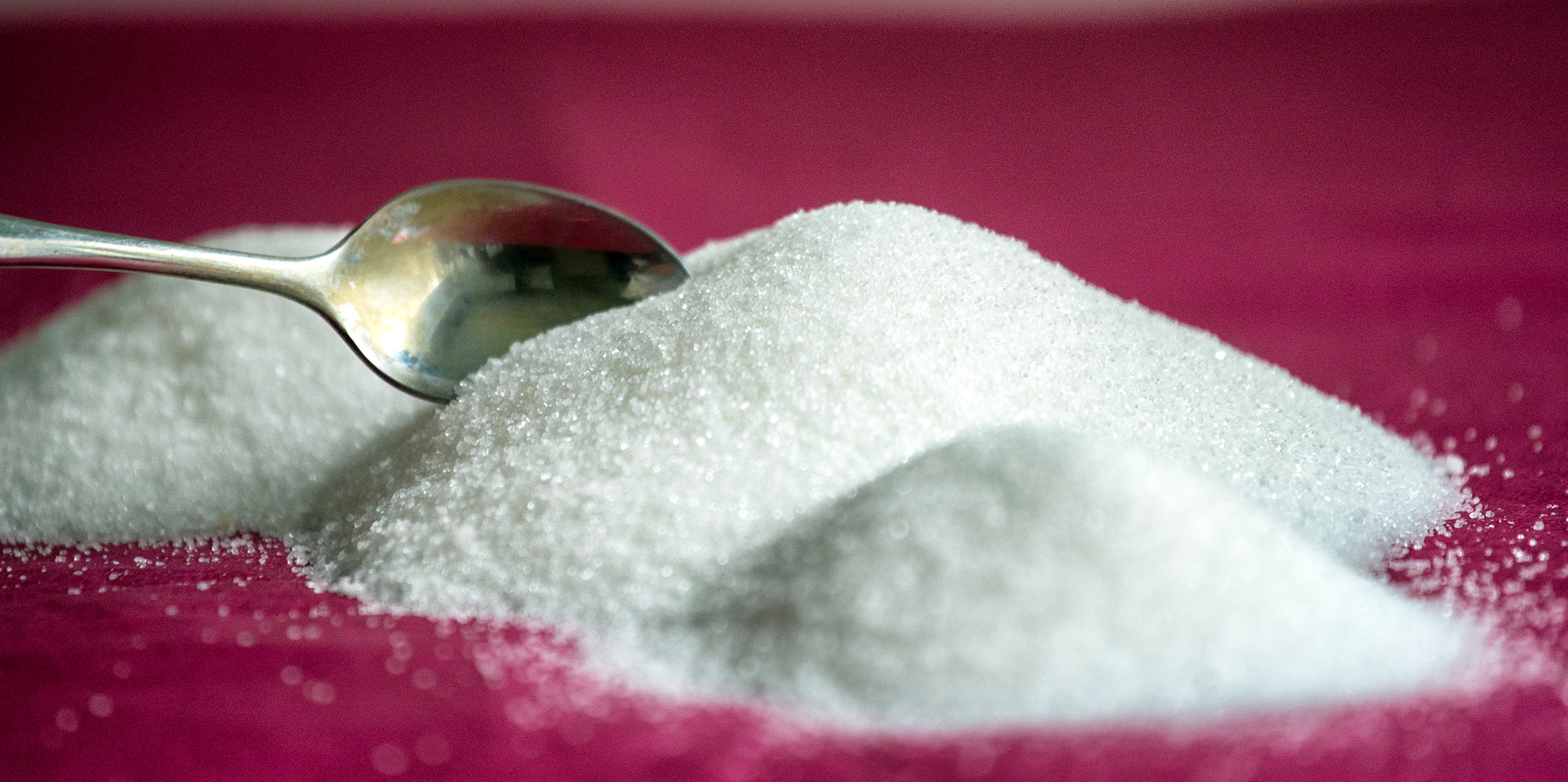 In this photo illustration, a teaspoon of sugar is seen on April 8, 2016 in Melbourne, Australia