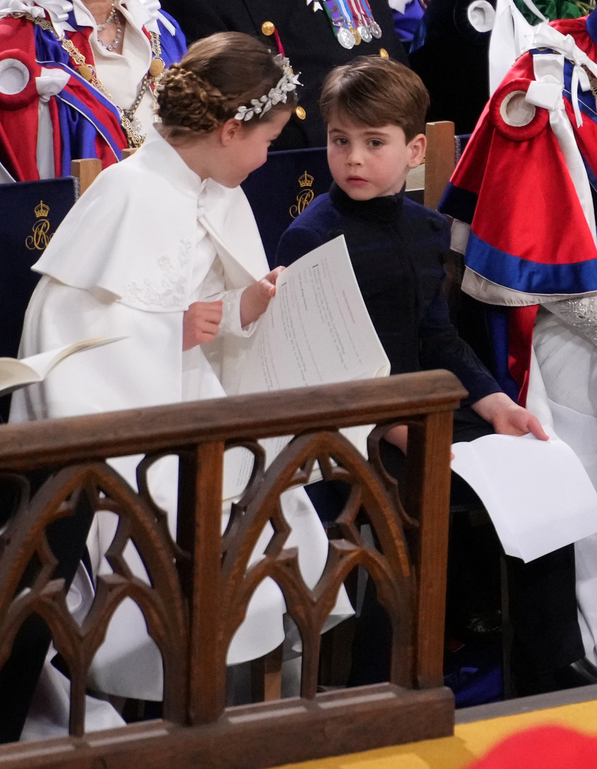 Princess Charlotte and Prince Louis at the coronation ceremony of King Charles III and Queen Camilla in Westminster Abbey