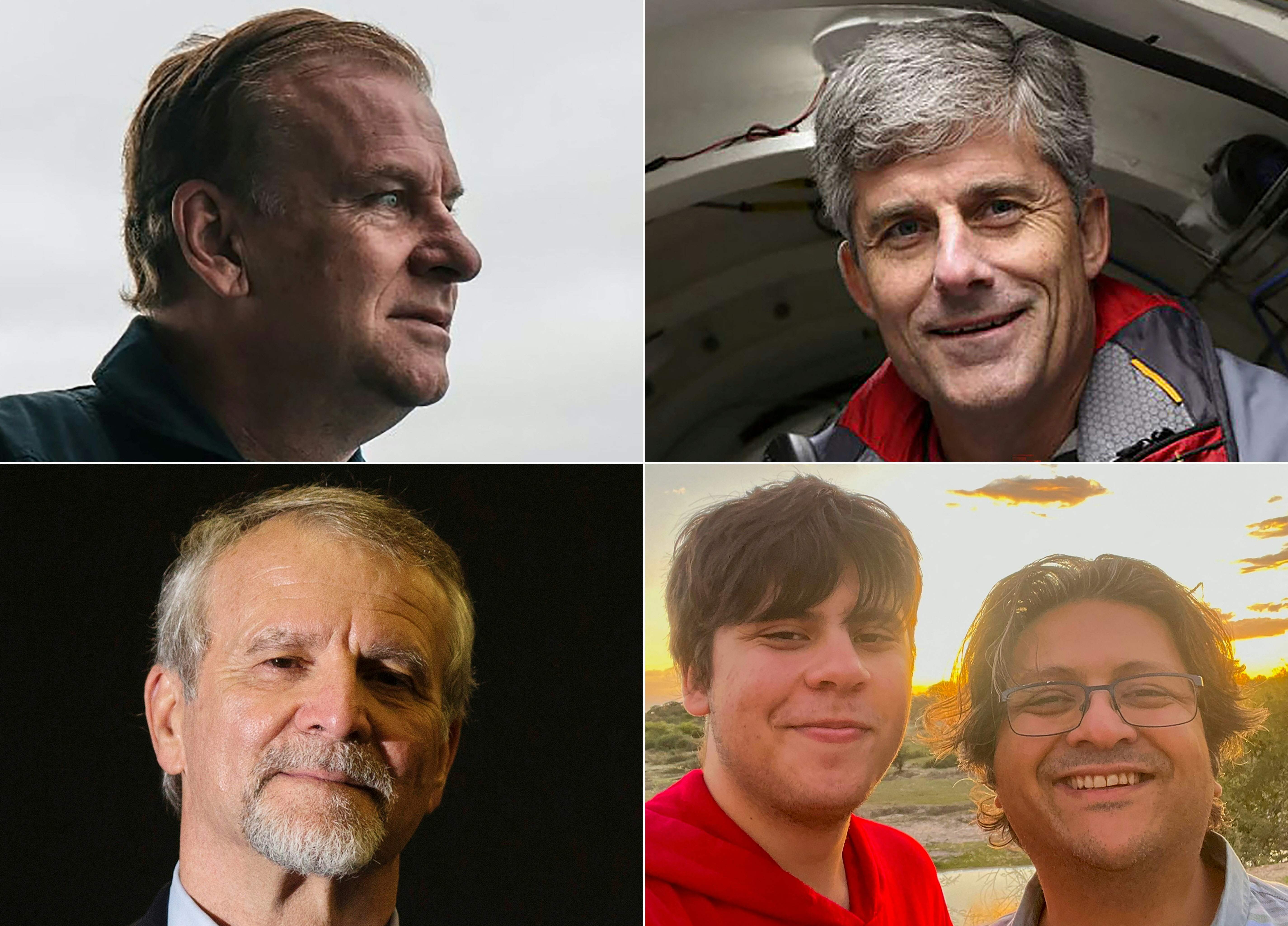 Los cinco tripulantes fallecidos son (en el sentido de las agujas del reloj desde arriba a la izquierda) Hamish Harding, Stockton Rush, Shahzada y Suleman Dawood, y Paul-Henri Nargeolet.