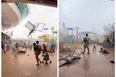 Pasajeros de un crucero de Royal Caribbean buscan refugio de tormenta que hace volar los muebles de cubierta