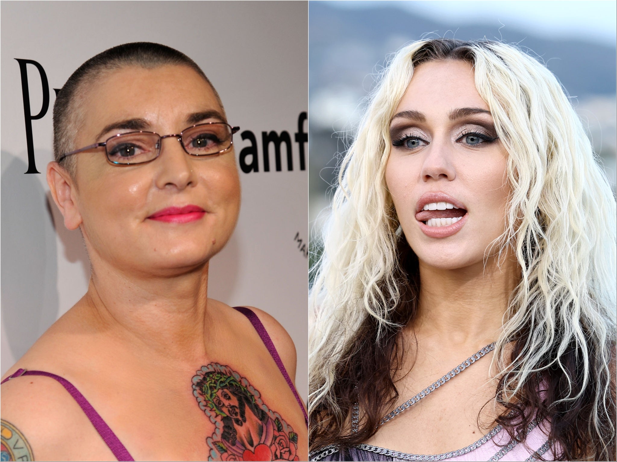 Sinead O’Connor (izquierda) y Miley Cyrus