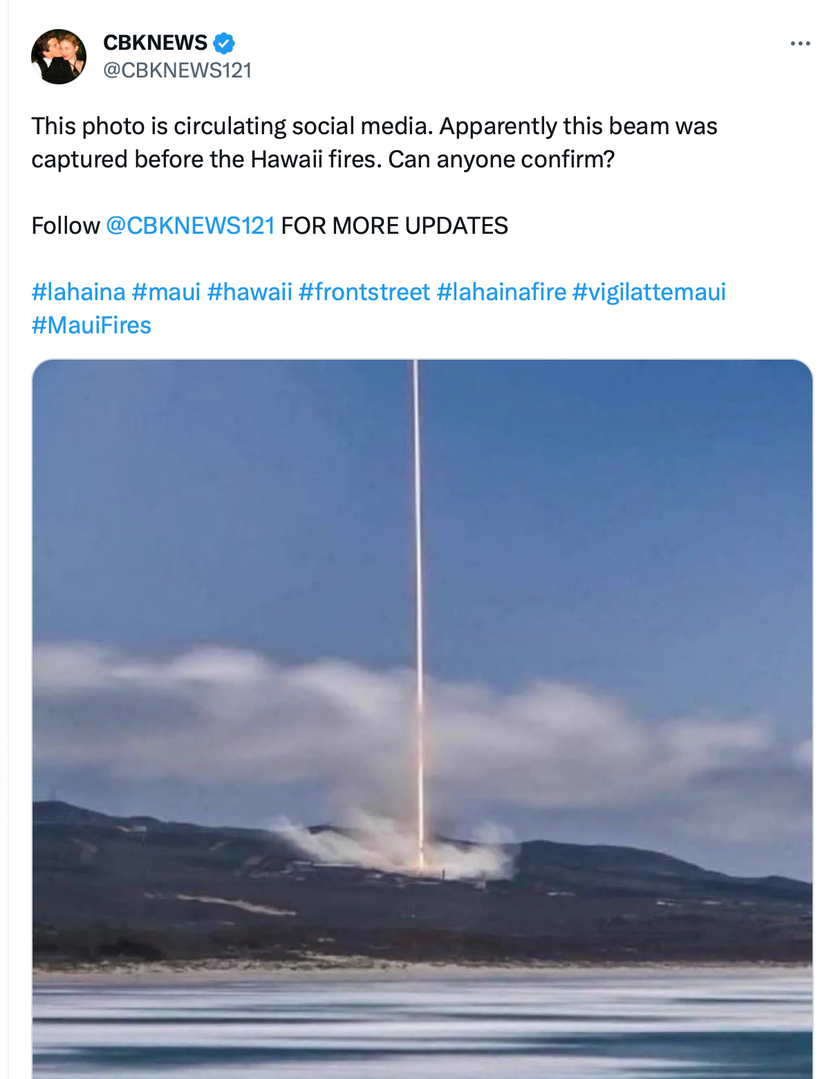 Esta imagen que se está relacionando con los incendios forestales de Maui fue tomada en 2019 en un lanzamiento de SpaceX en la Base de la Fuerza Aérea Vandenberg de California, ahora conocida como Base de la Fuerza Espacial