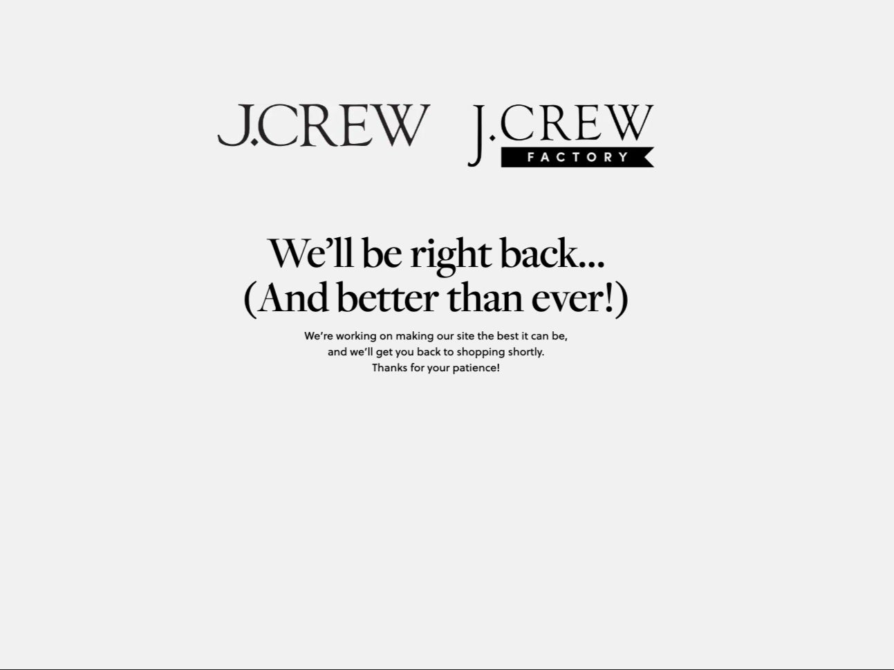 El mensaje en la página de J Crew durante el colapso del sitio