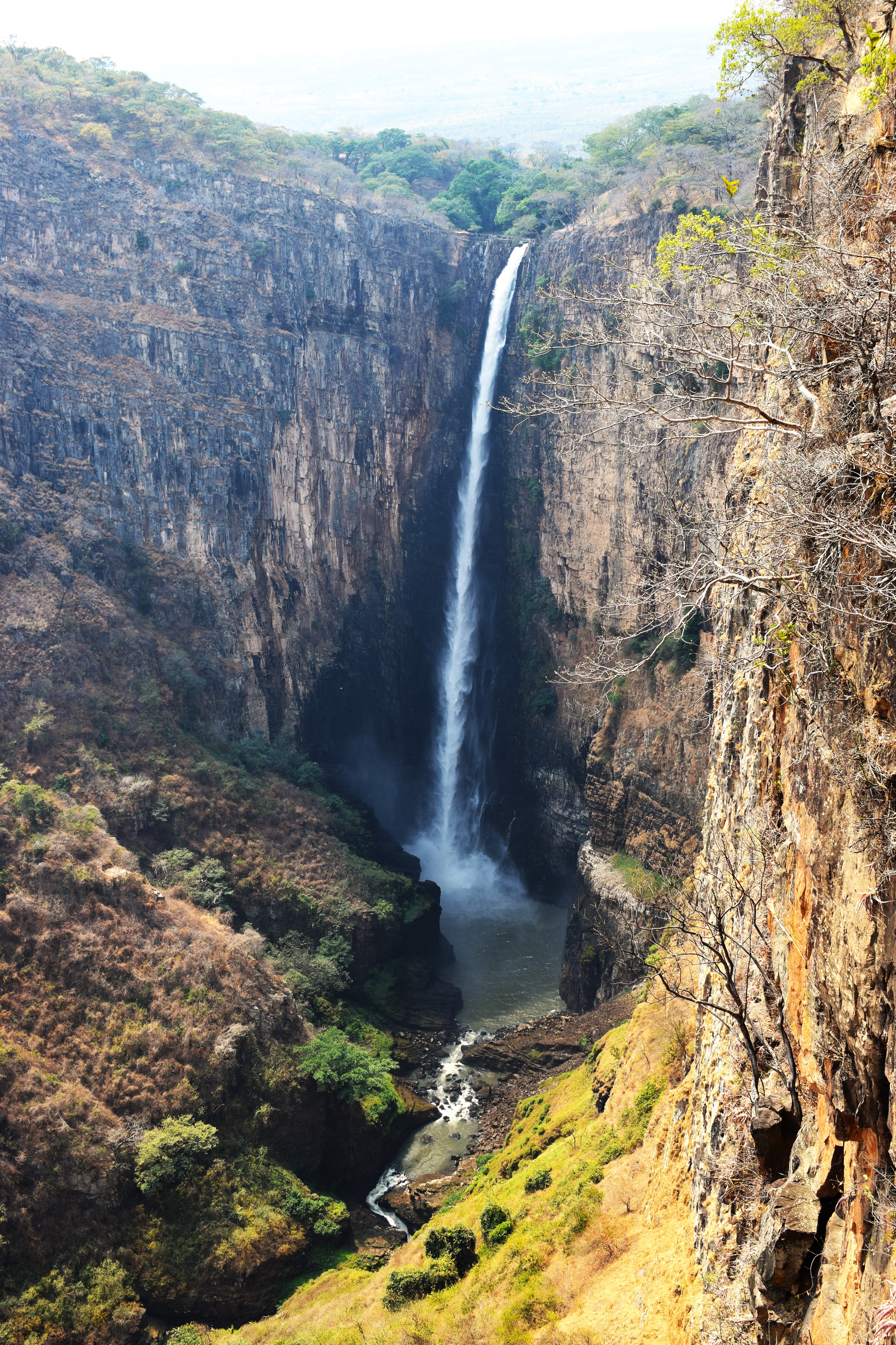 The 250 metre high Kalambo falls on the Zambia/Tanzania border were part of a remarkable area of prehistoric activity