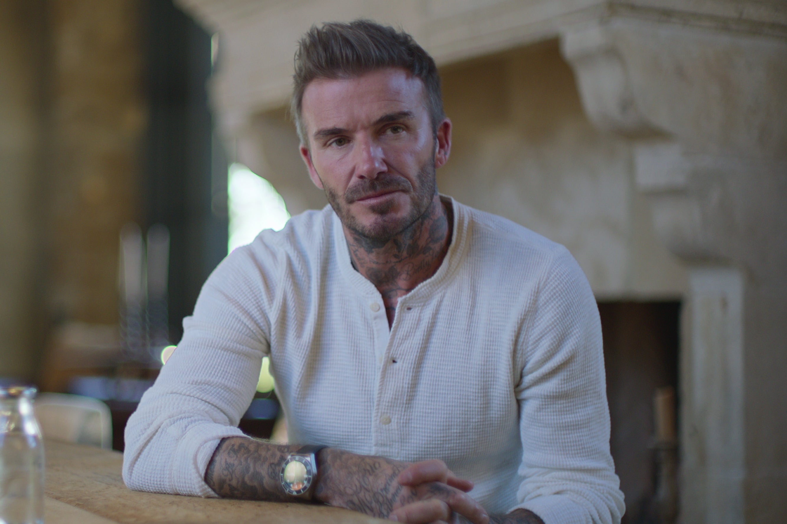 David Beckham en la actualidad durante la entrevista para el documental de Netflix