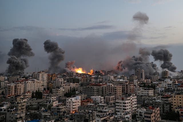 <p>Smoke rises following an Israeli air strike on Gaza City, 09 October 2023</p>