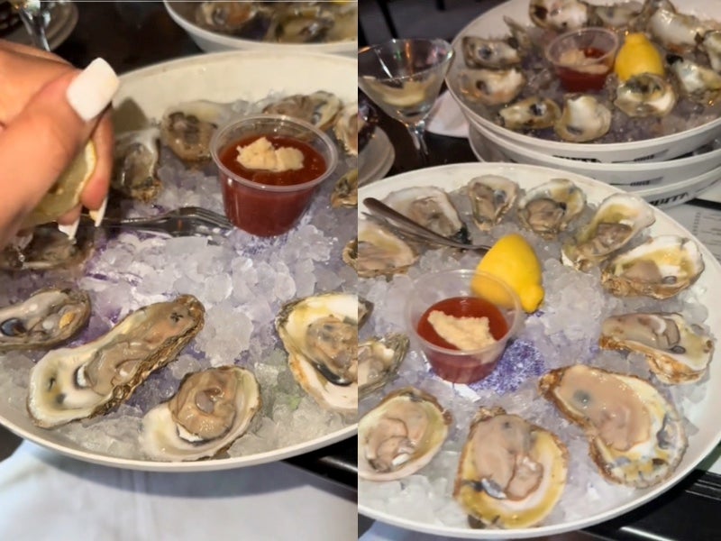 <p>Plato de ostras que una mujer se comió en una cita </p>