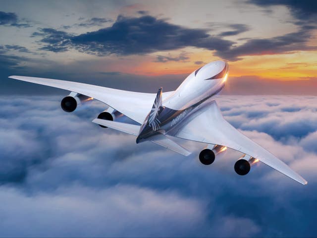 <p>Recreación de artisa del jet supersónico ‘Overture’ de la empresa Boom Supersonic </p>