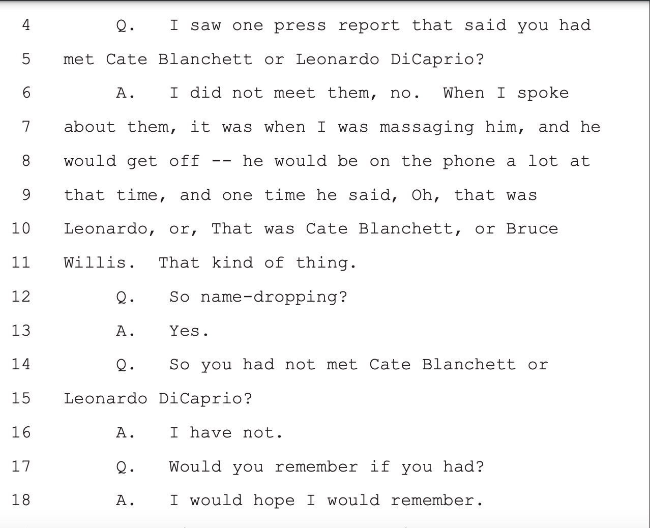 Una testigo de Epstein niega haberse encontrado personalmente con DiCaprio y Blanchett según documentos legales
