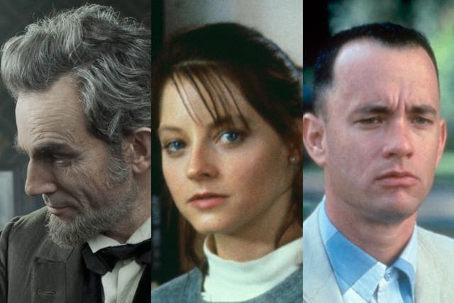<p>Daniel Day-Lewis en ‘Lincoln’, Jodie Foster en ‘Silence of the Lambs’ y Tom Hanks en ‘Forrest Gump'</p>